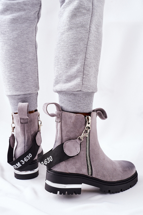 Чоботи утеплені на блискавці Кортона сірого кольору