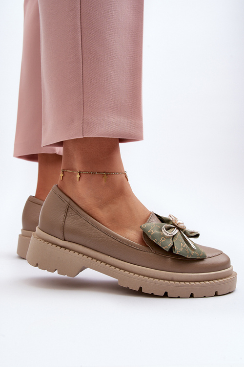 Жіночі шкіряні мокасини з бантом Laura Messi 2787 Beige