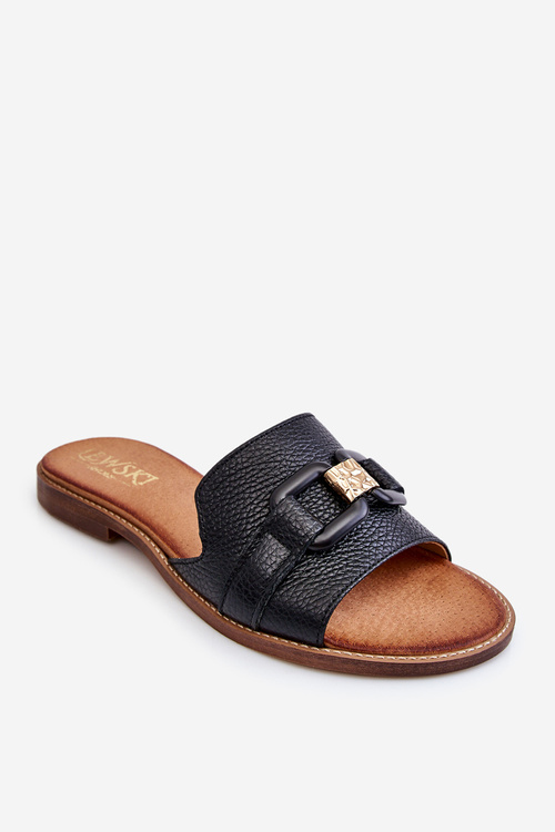 Шкіряні жіночі тапочки Leewski Shoes 3270 Чорні