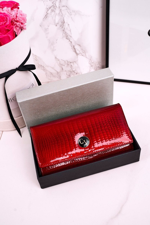 Великий шкіряний жіночий гаманець CAVALDI Shiny Red