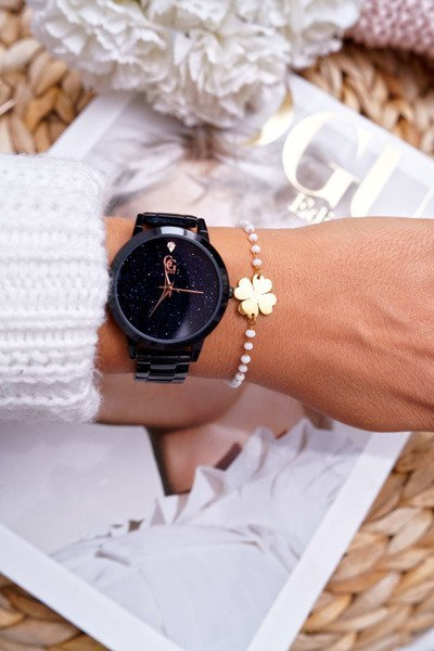 Жіночий браслет на ланцюжку Золотий білий бісер Clover Chaser