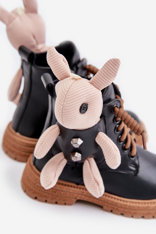 Чорні шкіряні утеплені дитячі чоботи на блискавці та ведмедику Vinceza 36261
