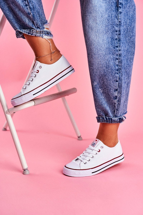 Жіночі класичні білі кросівки з червоною обробкою Ecoma