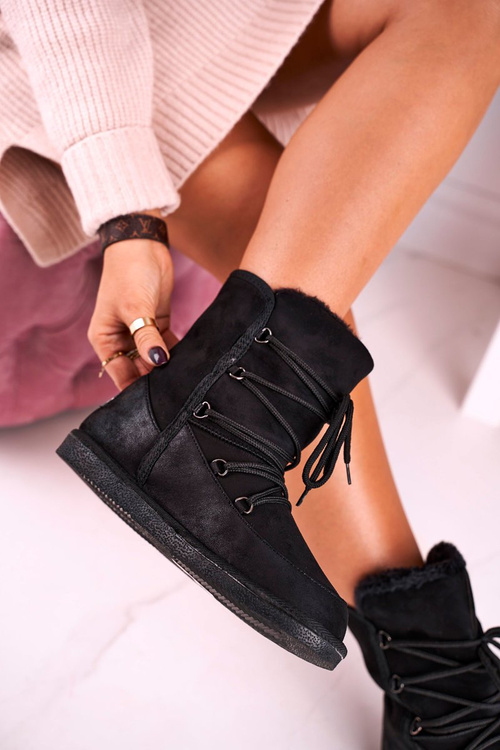 Жіночі чоботи сноуборди на флісі утеплені чорного кольору Ilana