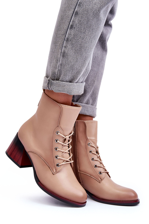 Шкіряні чоботи на підборах бежеві Luloshe