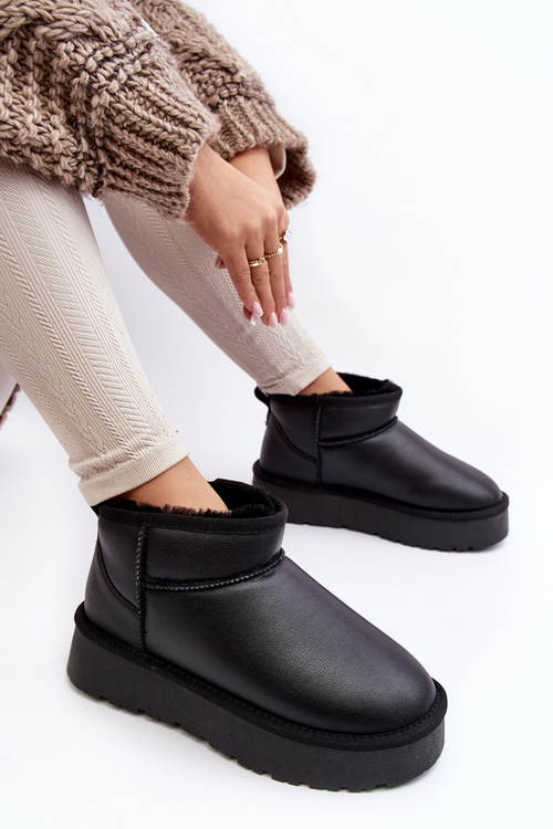 Жіночі шкіряні зимові черевики на платформі чорні Loreley