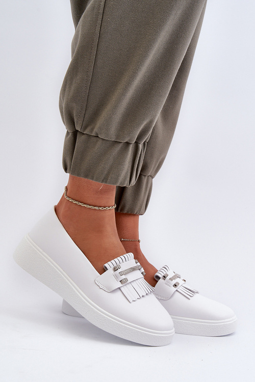 Легкі жіночі шкіряні мокасини на платформі білі S.Barski LR590