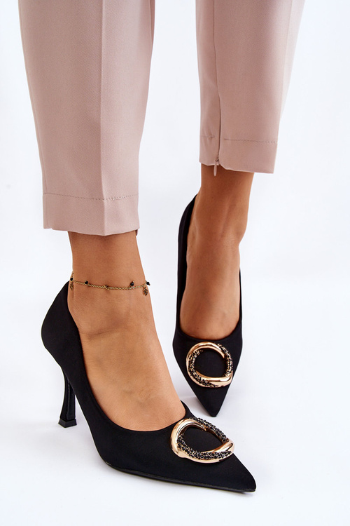 Елегантні високі підбори з модним декором чорного дорогоцінного кольору