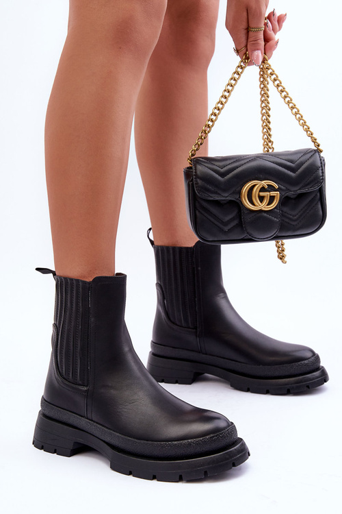 Шкіряні масивні черевики Ботильйони чорні Rosan