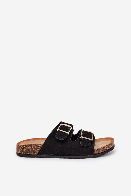 Жіночі сандалі на корковій платформі з золотими пряжками чорні Lisavionea