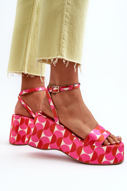 Босоніжки на платформі та танкетці з малюнком кольору фуксії Wiandia