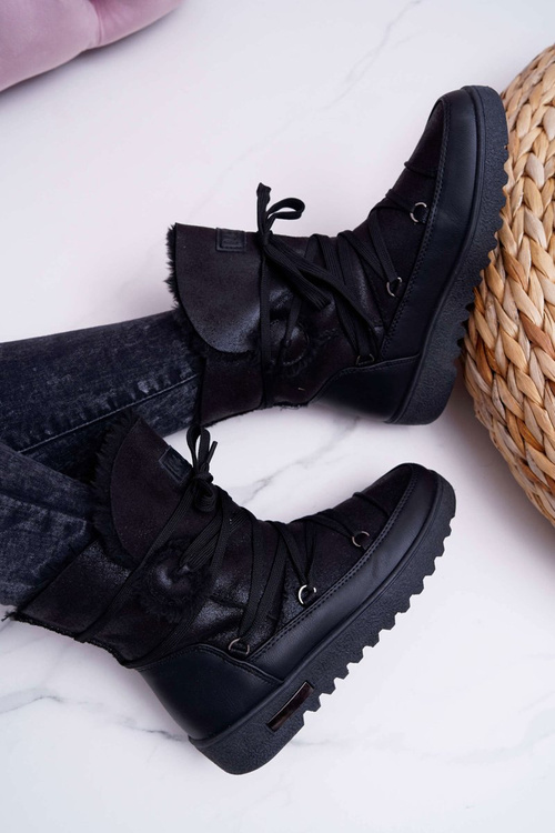 Жіночі утеплені флісові зимові черевики чорного кольору Fereni