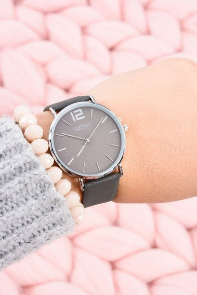 Класичний шкіряний темно-сірий жіночий годинник Ernest
