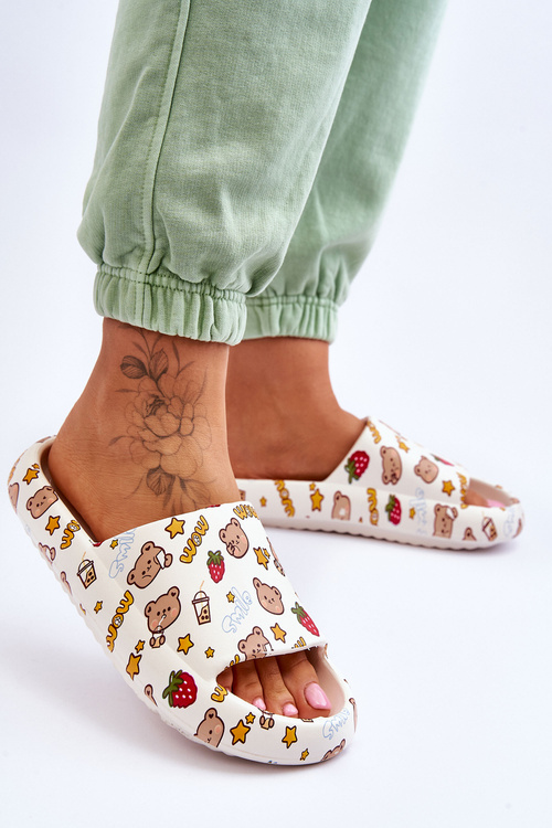 Жіночі поролонові тапочки з плюшками і літерами, бежевого кольору Zoey