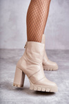 Шкіряні Чоботи На Високому Каблуці Бежеві Elia