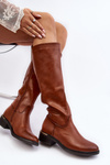 Жіночі високі чоботи на плоскій підошві коричневого кольору Aviare