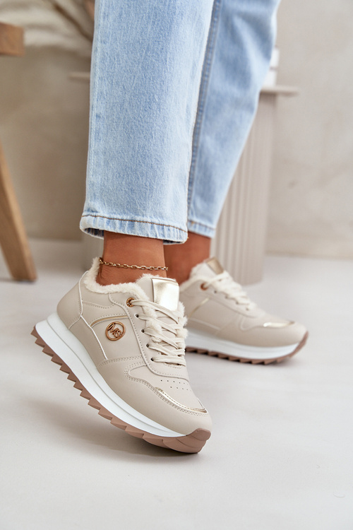 Жіноче спортивне взуття утеплене хутром на платформі світло-бежевий Lerisas