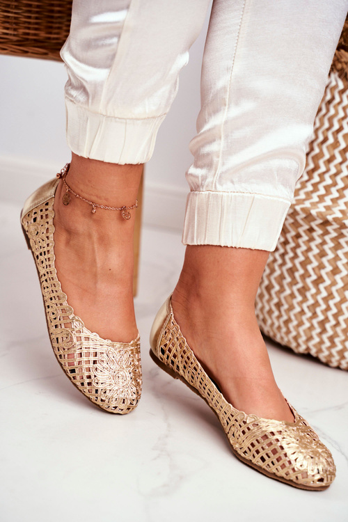 Жіночі балетки Lu Boo із золотими ажурними плетіннями