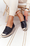 Шкіряні еспадрільї на плетеній підошві Велика зірка HH274505 Чорні