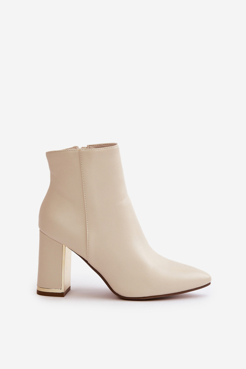 Жіночі чоботи на підборах з утепленої екошкіри на блискавці світло-бежеві Mevair