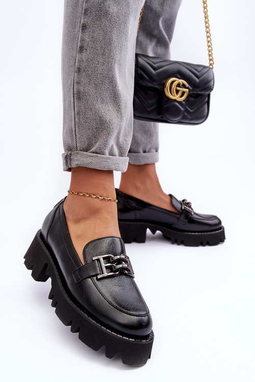 Жіночі шкіряні лофери з декоративним чорним ліндані