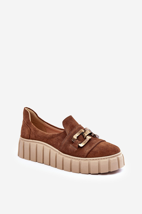 Жіночі замшеві туфлі на платформі з декором коричневі Lewski 3398