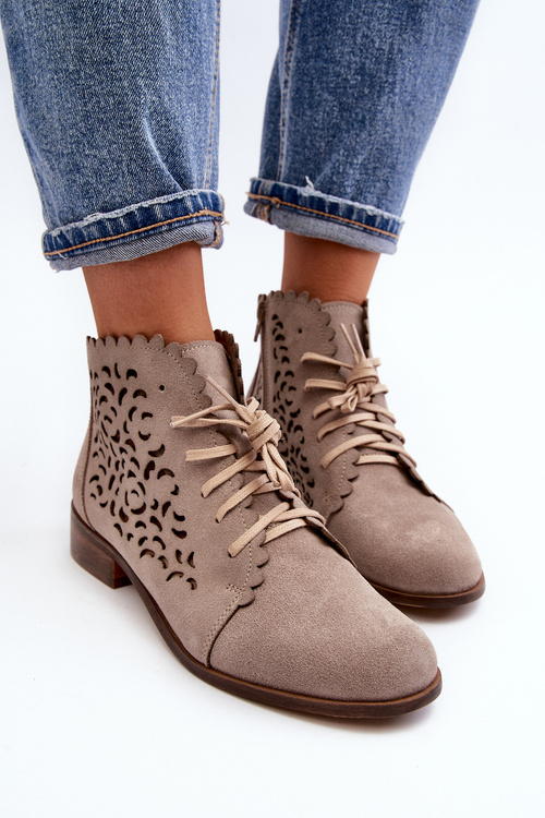 Чоботи жіночі ажурні на шнурівці Zazoo 2871 Бежеві