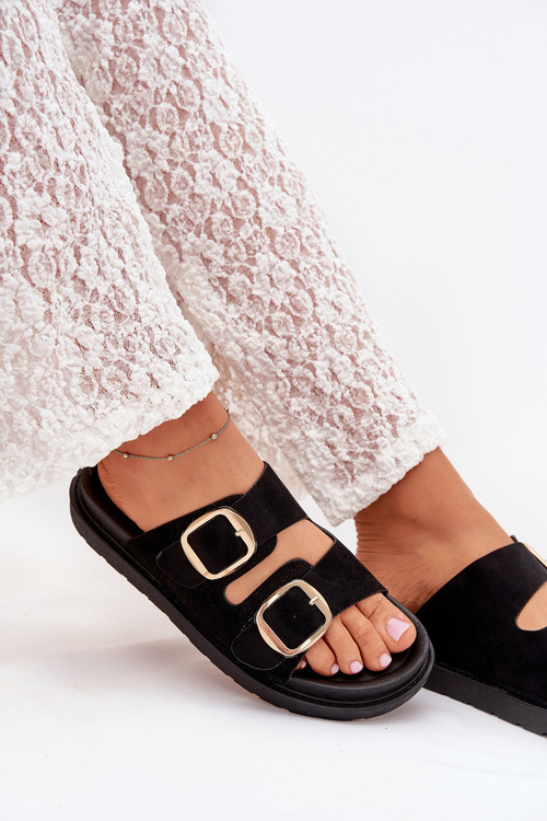 Жіночі Сандалі На Платформі З Золотими Пряжками Чорні Verena