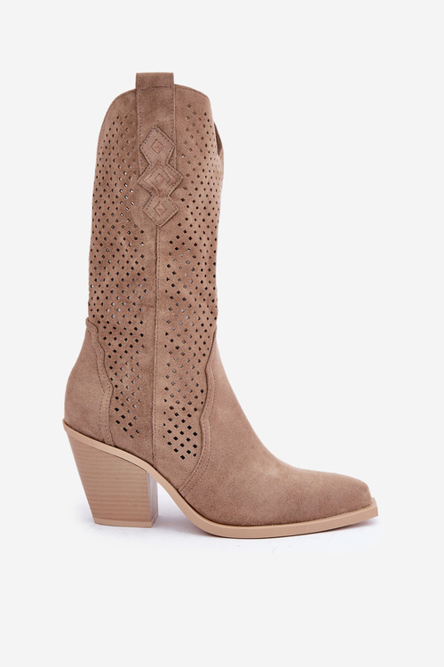 Вирізані Ковбойські Черевики На Каблуку Темно-бежеві Salive