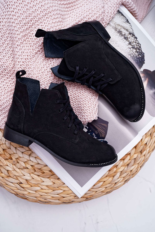Чоботи жіночі на плоскій підошві з нубуку чорні Nicole 2420