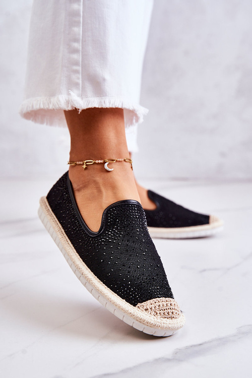 Жіночі тканинні еспадрільї з цирконієм, чорні Deimos