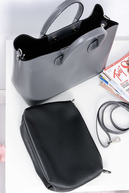 Жіноча сіра сумочка Shopper + косметичка