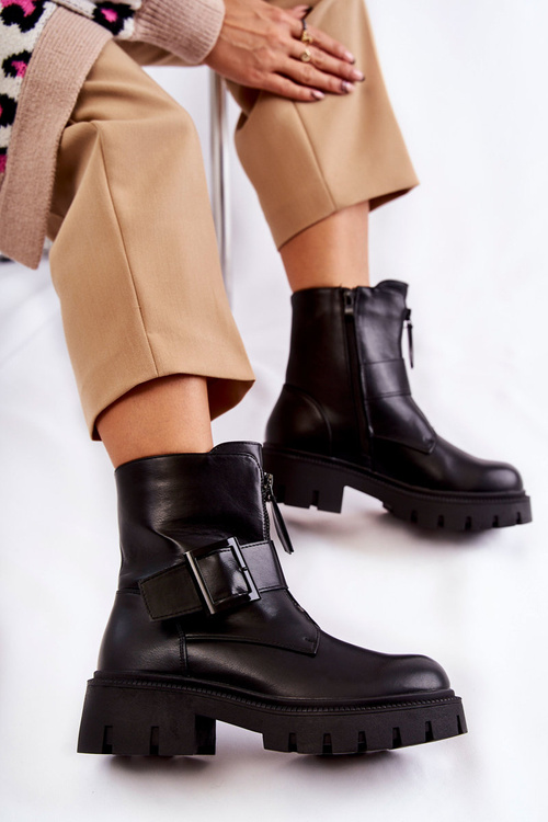 Жіночі теплі черевики на блискавці чорні Torey