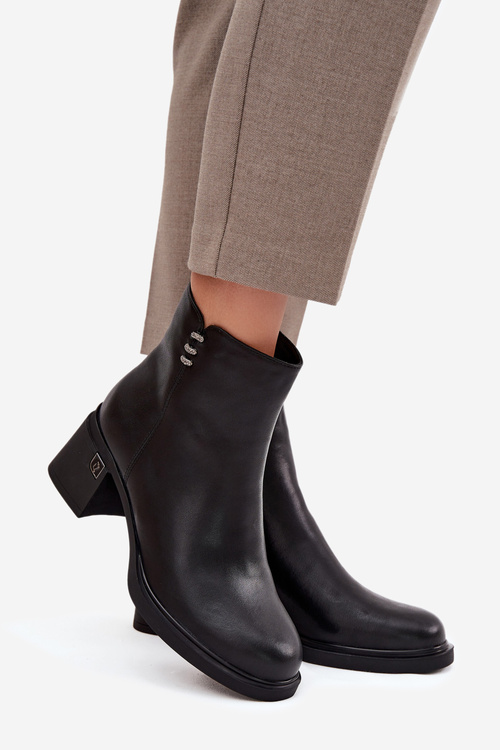 Шкіряні Теплі Жіночі Ботильйони на Каблуці Vinceza 91159 Чорні