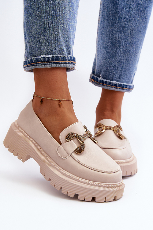 Жіночі лофери зі світло-бежевим орнаментом Гаргі