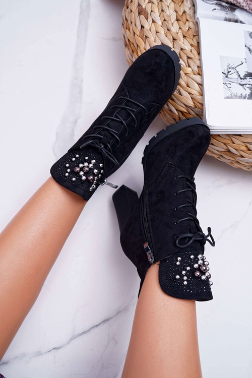 Жіночі чоботи на шпильці на платформі замшеві чорні Fieste