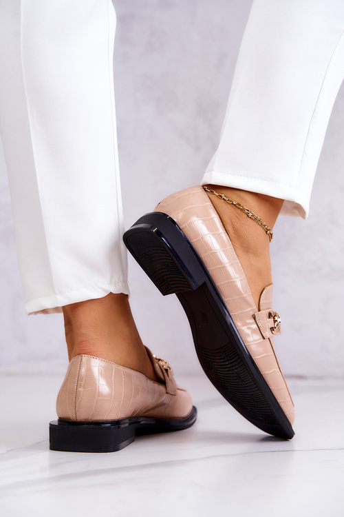 Шкіряні лофери з ланцюжком бежеві Killen