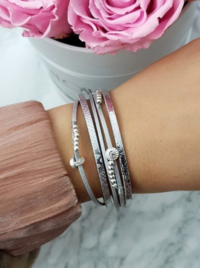 Жіночий браслет Стринги Срібні Мічіко з бісеру