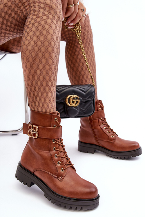 Жіночі робочі черевики на блискавці з орнаментом коричневого кольору Ciossava