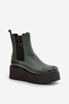 Жіночі ботильйони Chelsea на платформі та танкетці Zazoo 60498 темно-зелені