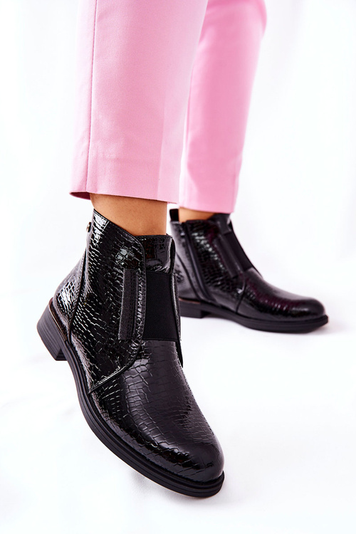 Лаковані чоботи на блочному каблуці Sergio Leone BT400 Чорні