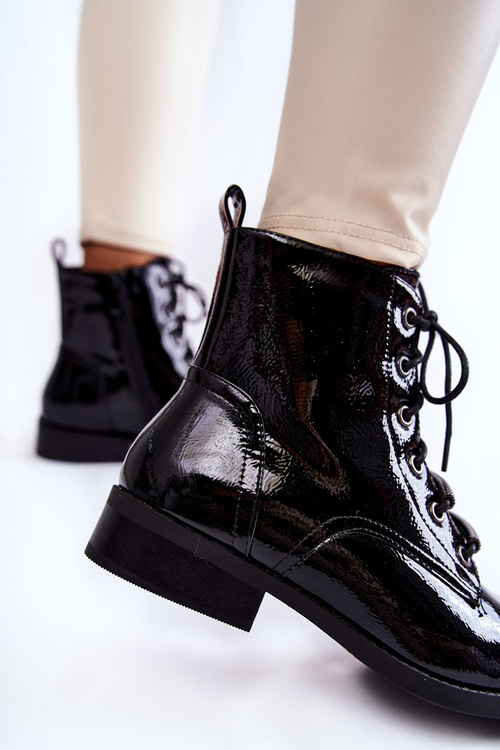 Класичні лаковані жіночі теплі чоботи Black Grimma