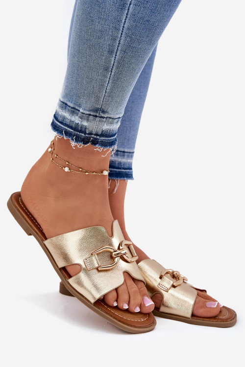 Жіночі Плоскі Сандалі З Декоративним Елементом Золоті Amiresna