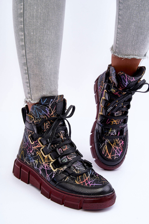 Шкіряні черевики на шнурівці Maciejka 06158-01 Чорні