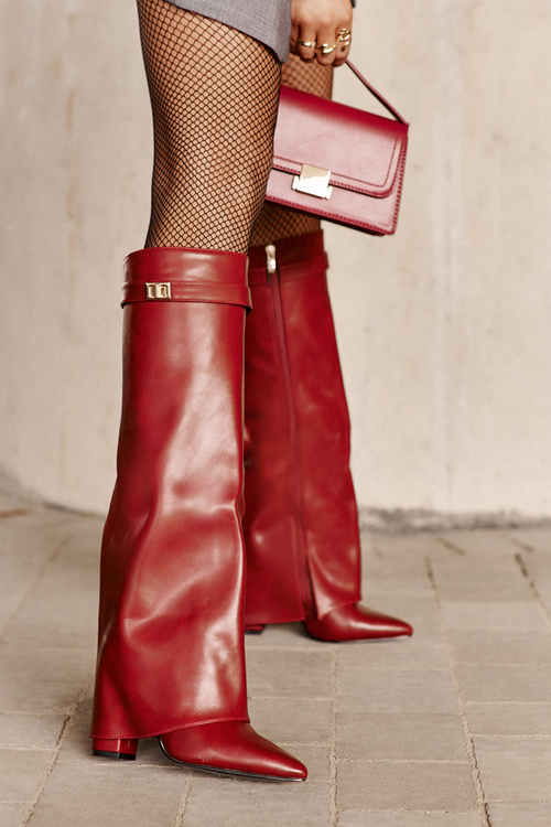 Жіночі чоботи з екошкіри на підборах Бордові Avamora