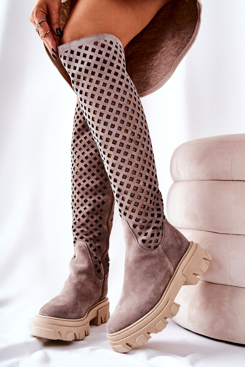 Замшеві ажурні чоботи Світло-коричневі Kallede