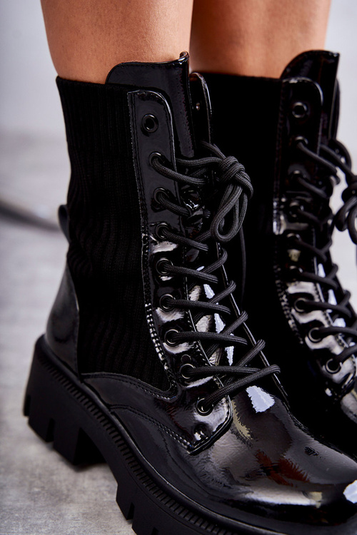 Жіночі лаковані робочі черевики зі шкарпетками Чорні Abigail