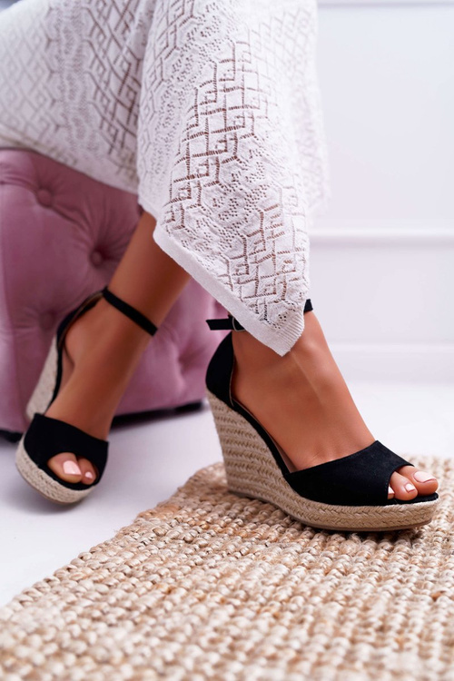 Жіночі босоніжки на підборах еспадрільї чорні Trame