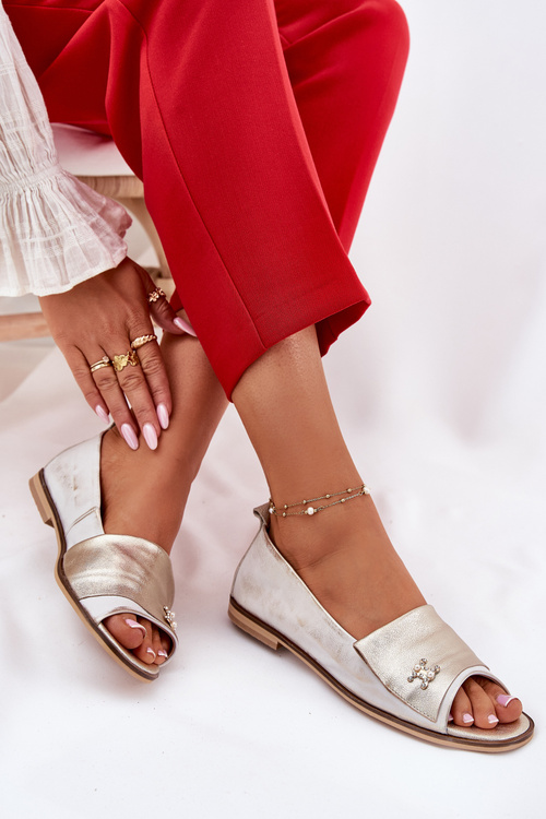 Шкіряні Елегантні Балерини З Відкритими Пальцями Zazoo 1865 Золото Зношене