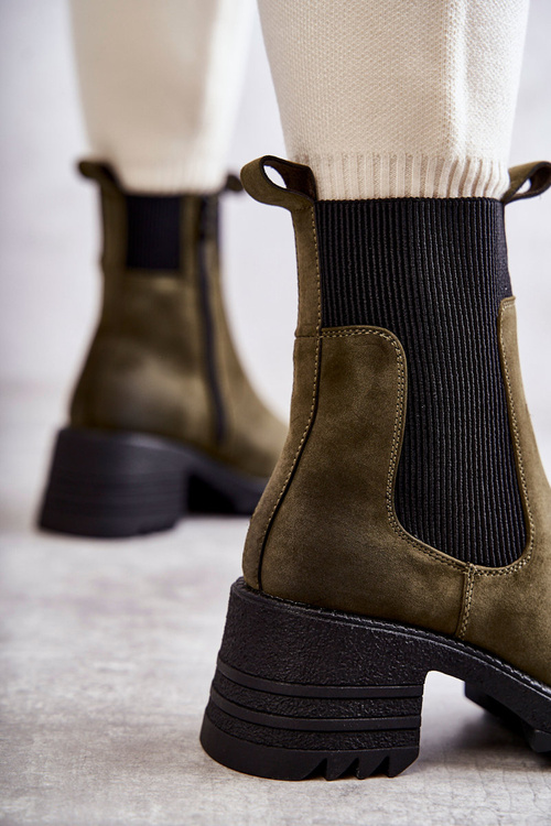 Жіночі теплі черевики на підборах зелені Abella